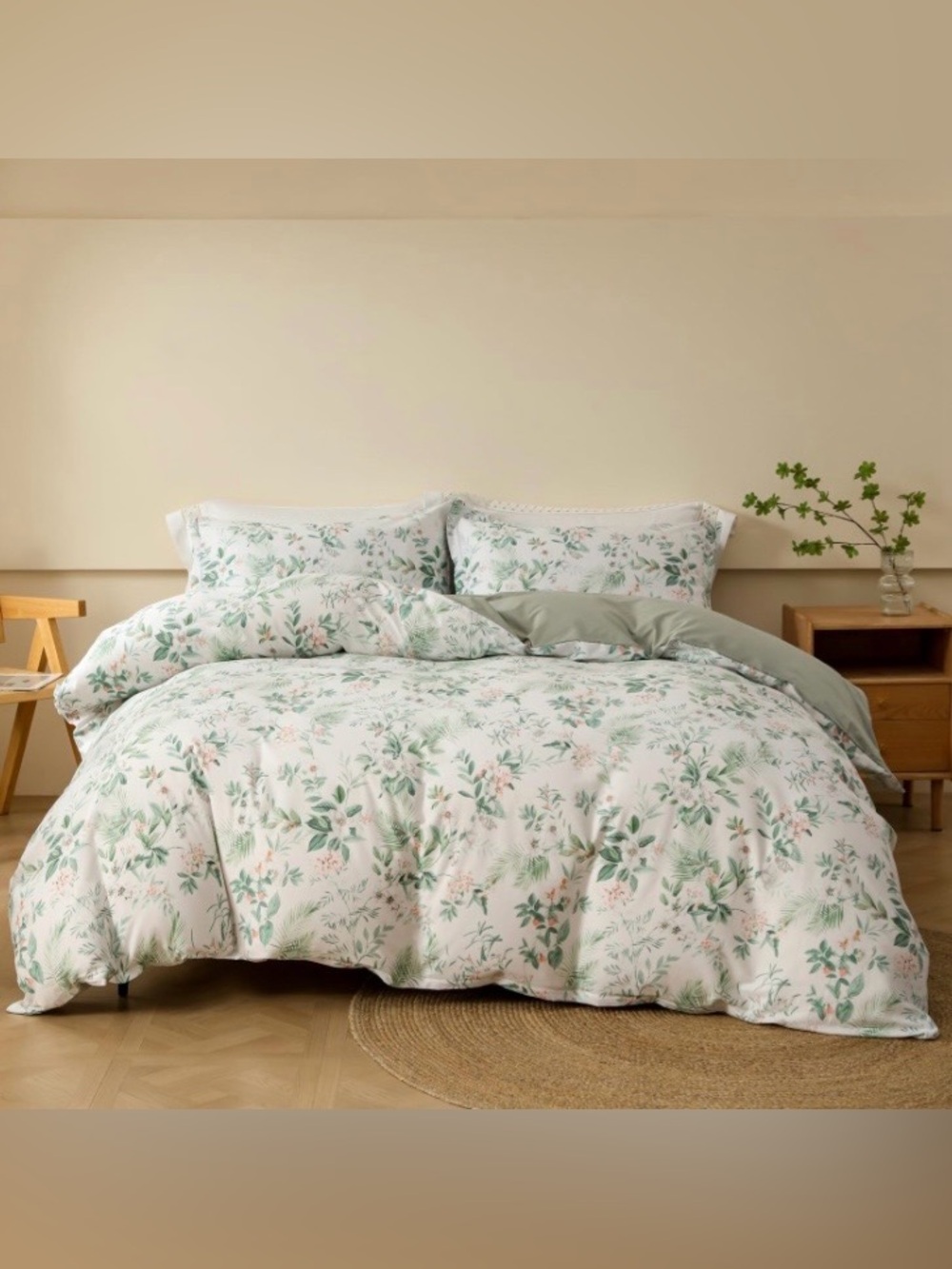 KING SIZE Botanical Floral Duvet Set 100% Natural Cotton